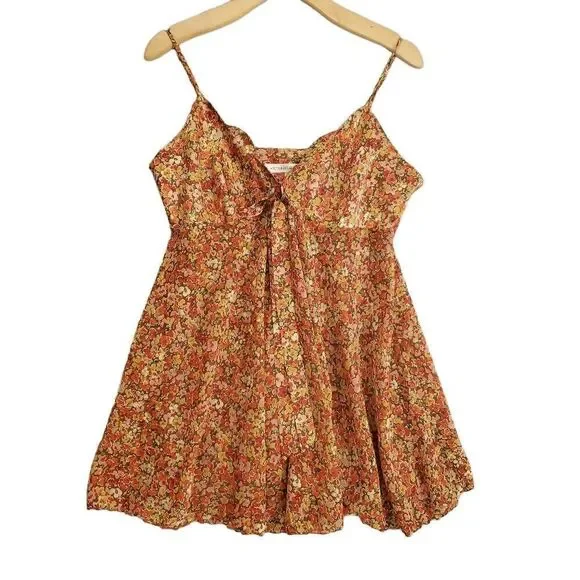 Y2K Victoria Secret Women's Babydoll Orange Floral Adjustable Strap Micro Dress - Picture 2 of 6